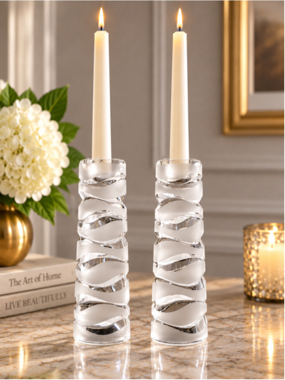 Cristal d’Arques Crescendo French Lead Crystal Candlesticks – Set of 2